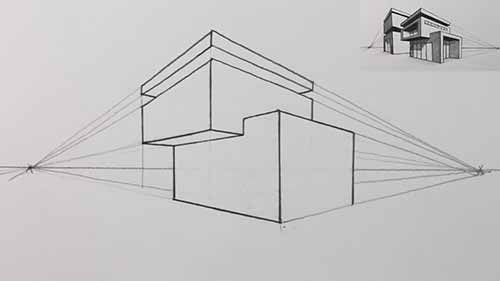 用两点透视法绘制房屋 1